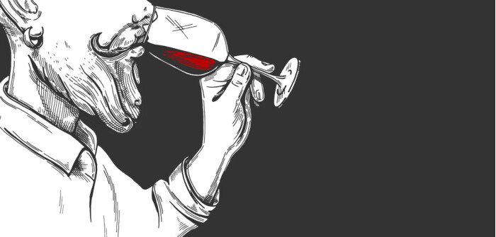 Sticker Mann trinkt Rotwein aus einem Glas