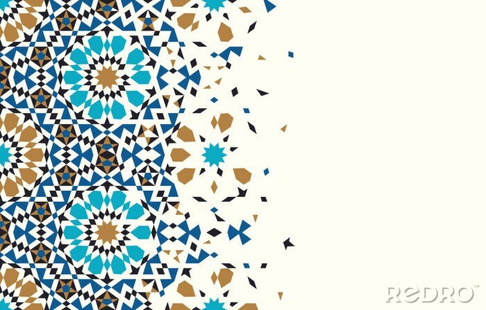 Sticker Marokko-Desintegrationsvorlage. Islamisches Mosaikdesign. Abstrakter Hintergrund.