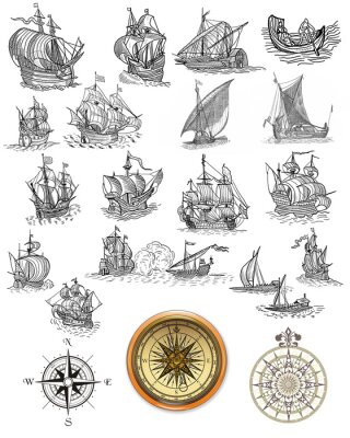 Sticker Meer und Skizzen von verschiedenen Schiffen