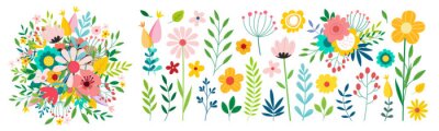 Sticker Mehrfarbige einfache Grafiken von Feldblumen inspiriert