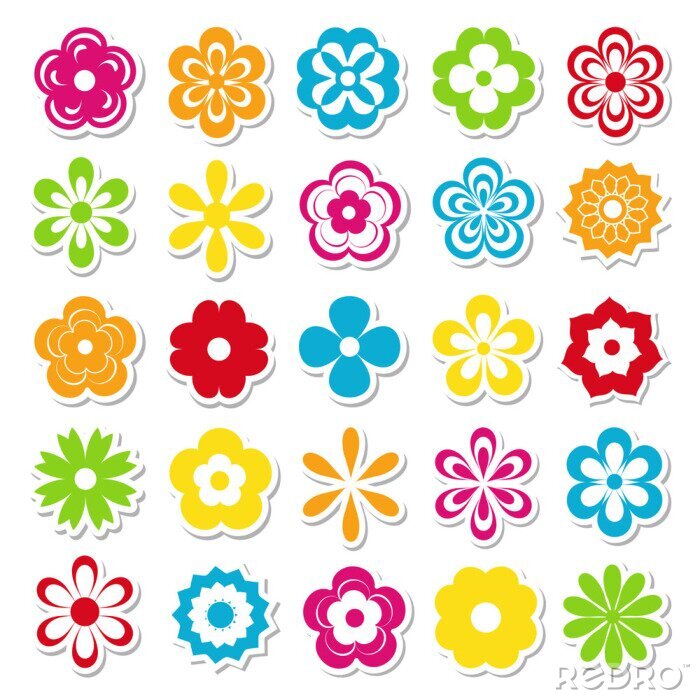 Sticker Mehrfarbige florale Muster mit verschiedenen Formen