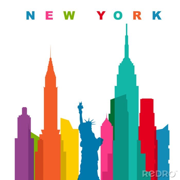 Sticker Mehrfarbige New York City. Flache Vektor-Illustration