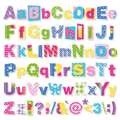 Sticker Mehrfarbiges Alphabet mit Zierbuchstaben