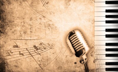 Sticker Mikrofon Noten und Klaviertasten Grafik