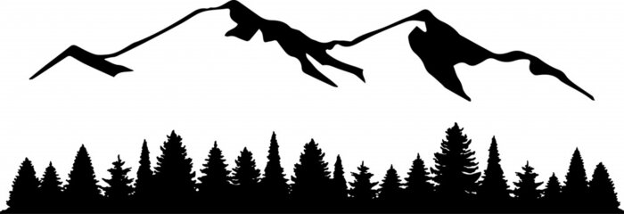Sticker Minimalistische Grafik mit Bergen und Wald