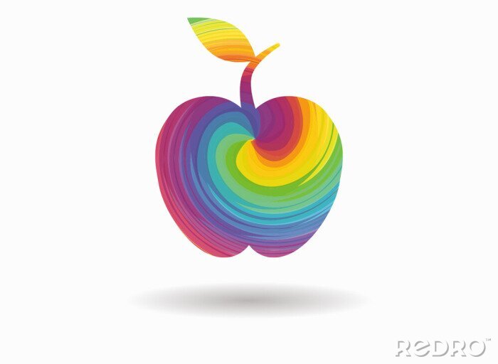 Sticker Minimalistische Grafik mit Regenbogen-Apfel