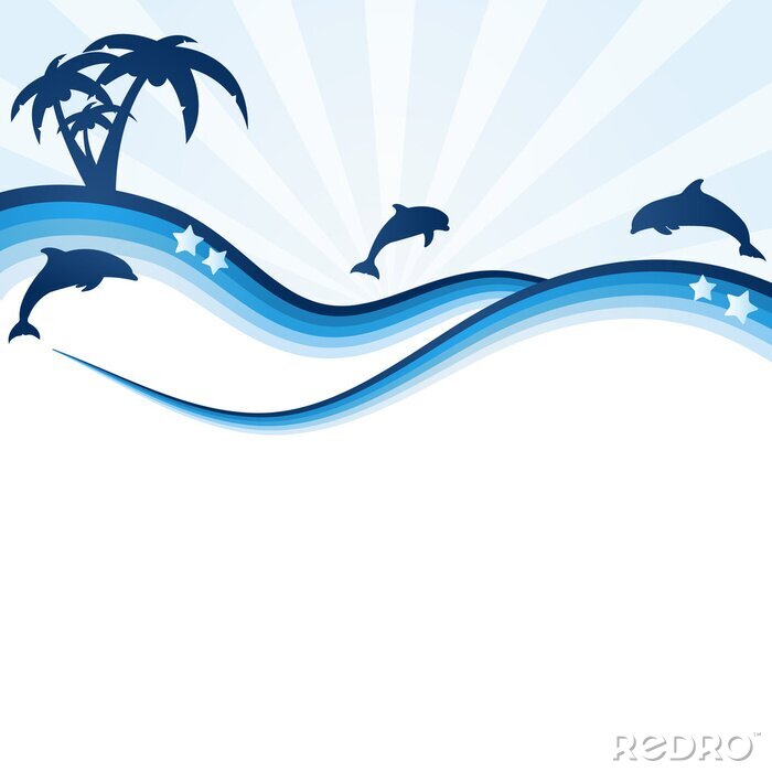 Sticker Minimalistische Illustration mit drei Delfinen