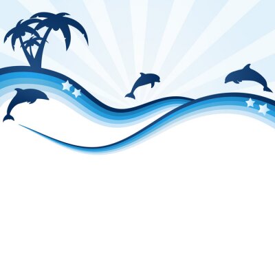 Sticker Minimalistische Illustration mit drei Delfinen