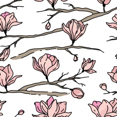 Sticker Minimalistische Illustration mit Magnolien