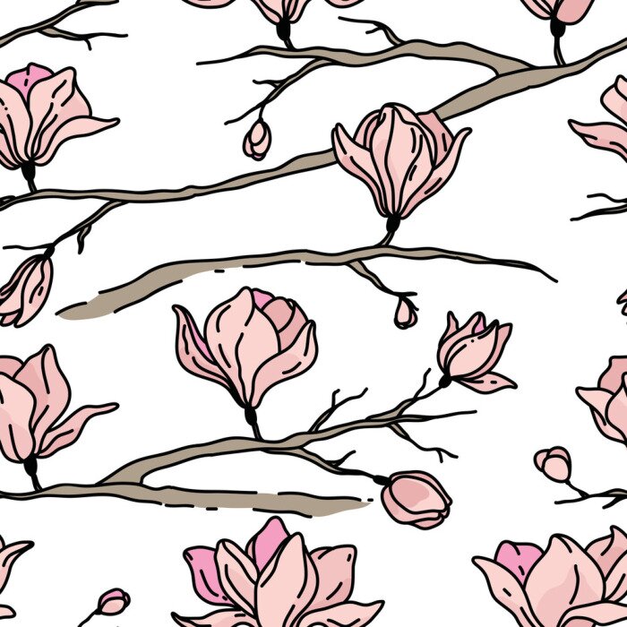 Sticker Minimalistische Illustration mit Magnolien