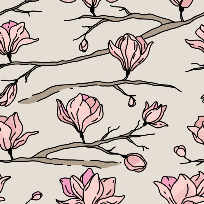 Sticker Minimalistische Magnolien auf grauem Hintergrund