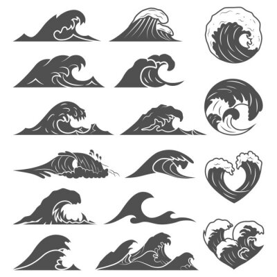 Sticker Minimalistische Zeichnung mit Meereswellen