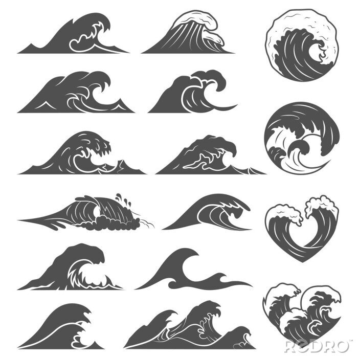 Sticker Minimalistische Zeichnung mit Meereswellen