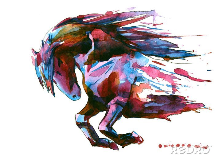 Sticker Mit aquarellfarbe bemaltes pferd