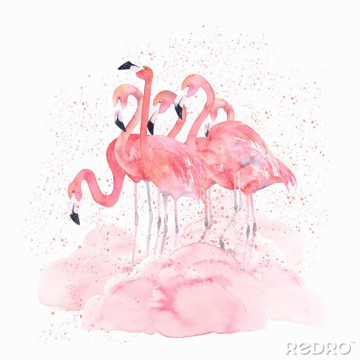 Sticker Mit Aquarellfarbe gemalte Flamingos