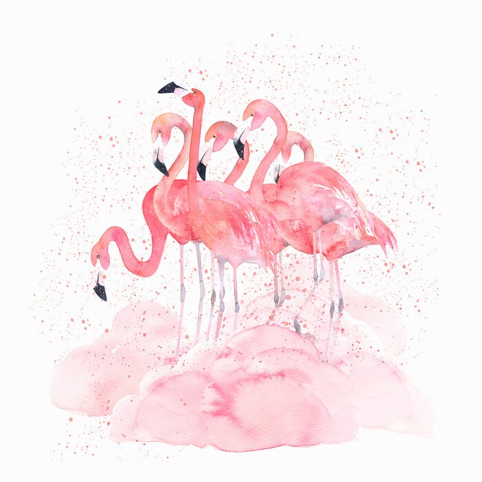 Sticker Mit Aquarellfarbe gemalte Flamingos