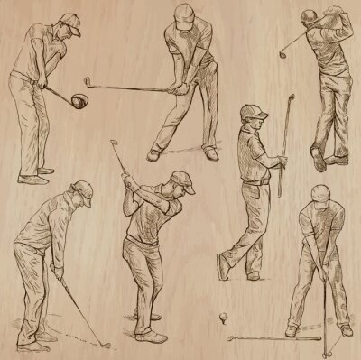 Mit Bleistift gemalte Golfspieler