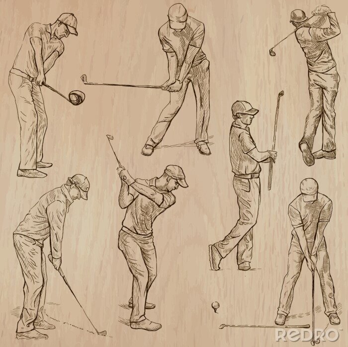Sticker Mit Bleistift gemalte Golfspieler