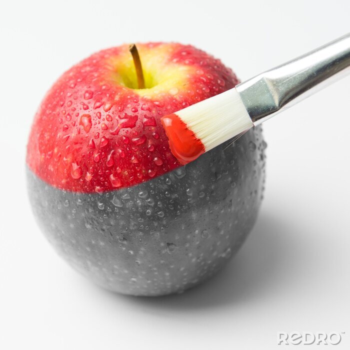 Sticker Mit einem Pinsel gemalter roter Apfel