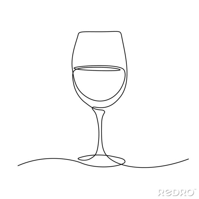 Sticker Mit einer einzigen Linie gemaltes Weinglas