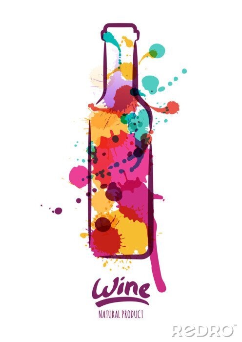 Sticker Mit Farbflecken gemalte Flasche Wein