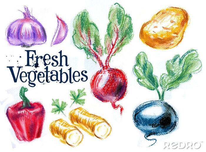 Sticker Mit Pastellkreiden gemaltes Gemüse
