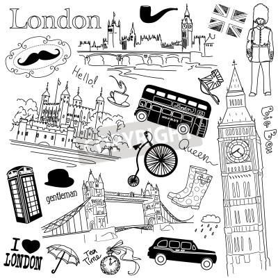 Sticker Mit schwarz-weißen Symbolen von London