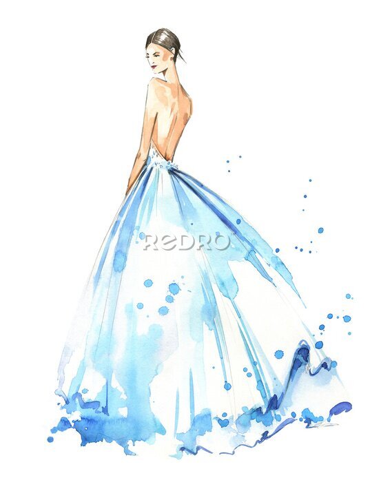 Sticker Modell in einem blauen Kleid