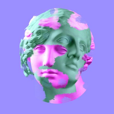 Sticker Modern conceptual art poster with ancient statue of bust of Venus. Collage of contemporary art.