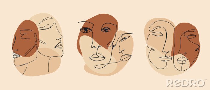 Sticker Modische menschliche Gesichter im minimalistischen Line Stil