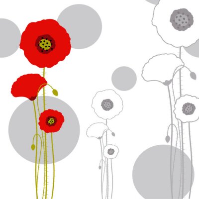 Sticker Mohnblumen auf einer modernen Illustration