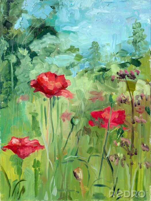 Sticker Mohnblumenfeld wie gemalt