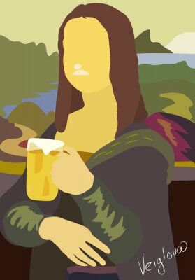 Sticker Mona Lisa hält einen Bierkrug