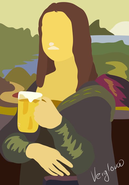 Sticker Mona Lisa hält einen Bierkrug