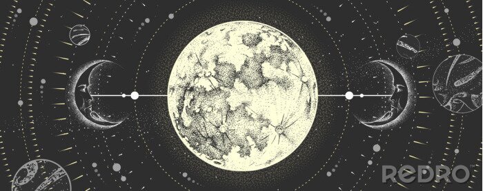 Sticker Mond als magisches Sternzeichen im Vintage-Stil