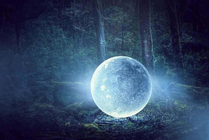 Sticker Mond mitten im Wald