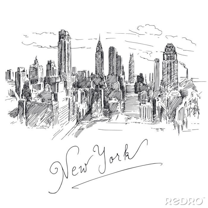 Sticker Monochromatische Skizze von New York City