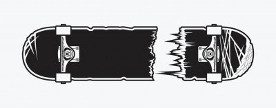 Sticker Monochrome broken skateboard design. Vector illustration.