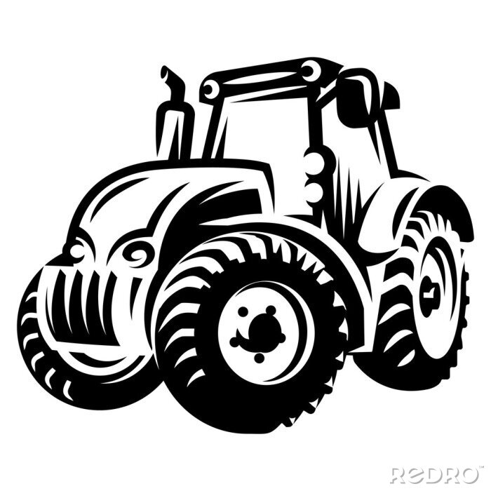 Sticker Monochrome vector illustration with tractor for farmer market