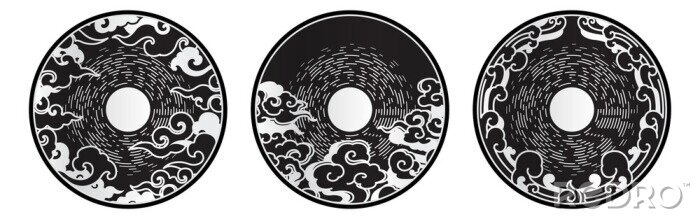 Sticker Moon and clouds decorative design element symbol. Oriental art and illustration.