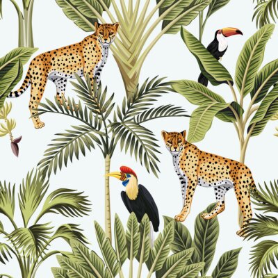 Mosaik aus tropischen Tieren und Blättern