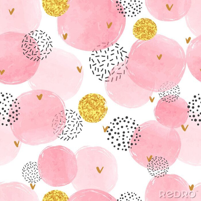 Sticker Motiv mit rosa Aquarellkreisen und abstrakten Kreisen