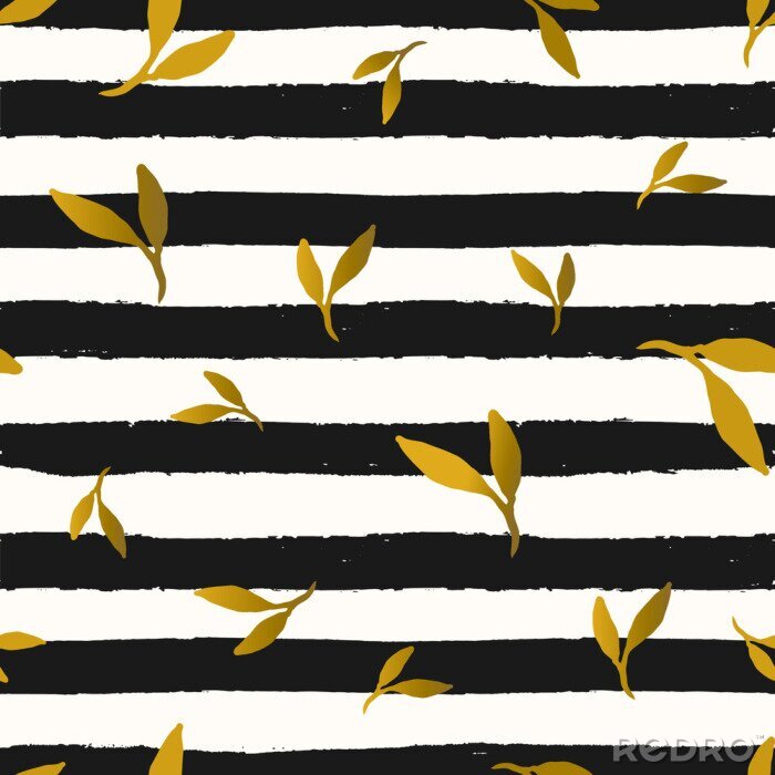 Sticker Motiv mit schwarz-weißen Streifen und Blättern