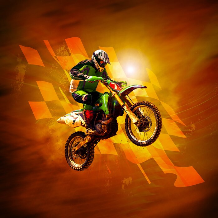 Sticker Motocross auf orangefarbenem Hintergrund