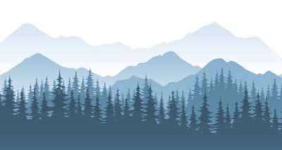 Sticker Mountain forest, vector landscape illustration