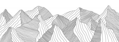 Sticker Mountain landscape of wavy lines. Vector background with mountain ranges