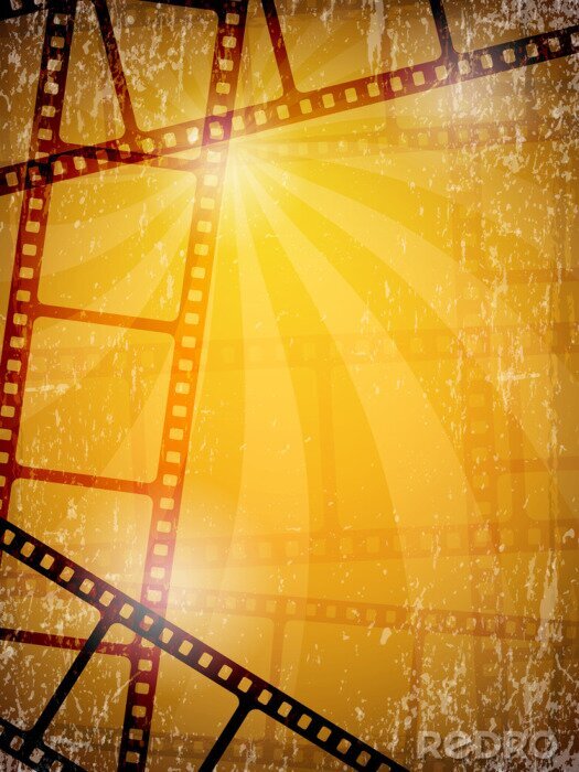 Sticker Movie background. Film frames tape reels camera video illustrations vector. Movie tape, cinema film cinematography, negative filmstrip