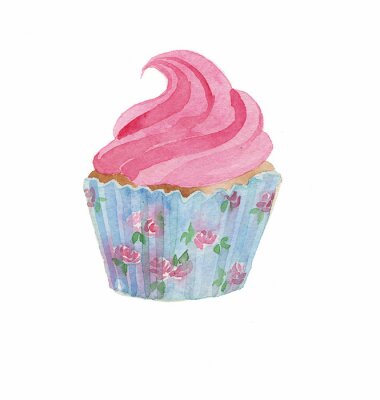 Sticker Muffin mit Creme Zeichnung mit Aquarellfarbe
