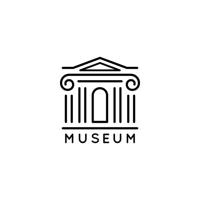 Sticker Museum logo Is in a trendy minimal linear style. Vector icon of a Bank building with columns. Simple emblem