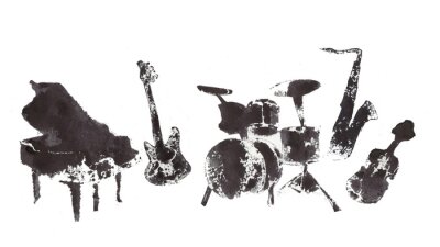 Sticker musical instruments, black and white graphics, abstraction